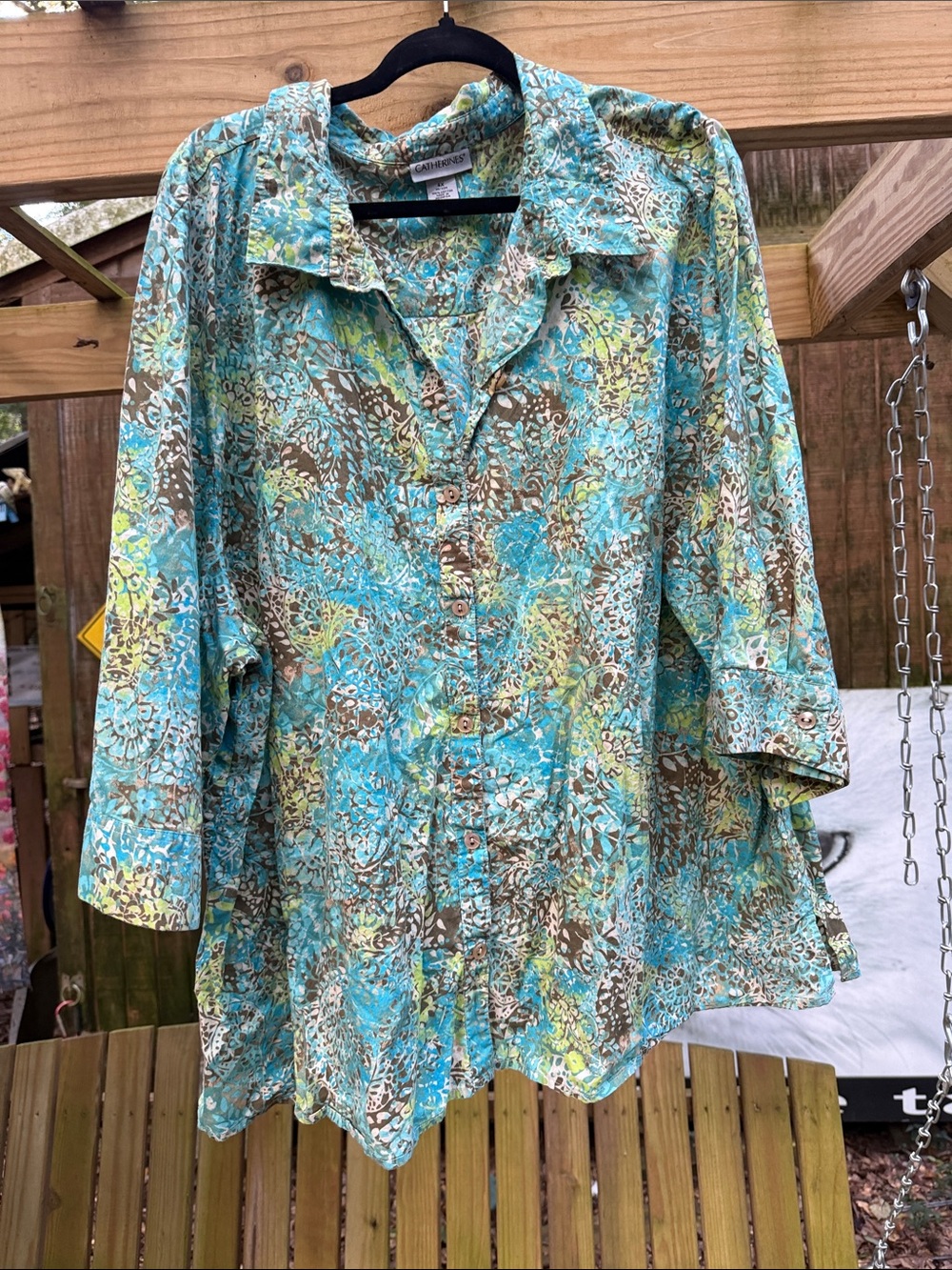 Lightweight Turquoise Floral Button-Up Blouse - Relaxed Fit size 4X super soft